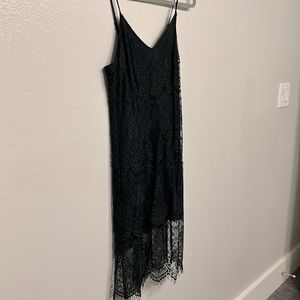 Lined black lace midi dress